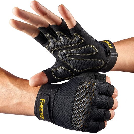 Workout Gloves for Men, [Full Palm Protection] [Ultra Ventilated] Weight Lifting Gloves with Cushion Pads and Silicone Grip Gym Gloves Sturdy Training Gloves for Exercise Fitness