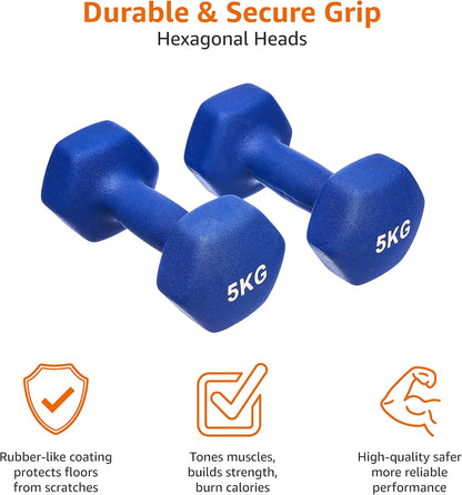 Neoprene Dumbbell Pair, 10Kgs 2 X 5 Kg, Blue